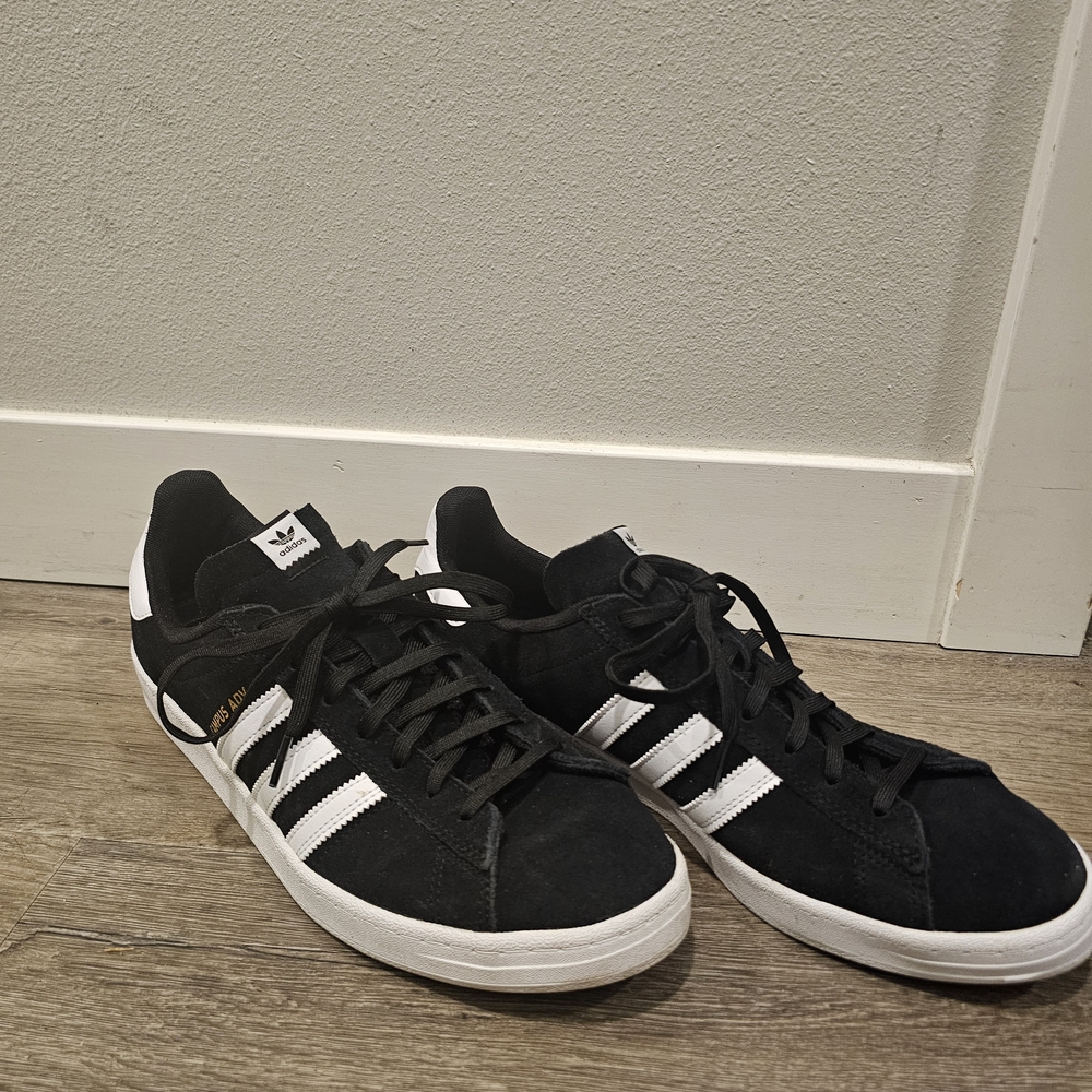 Adidas Men's Black/Suede Campus ADV Sneakers with White Stripes